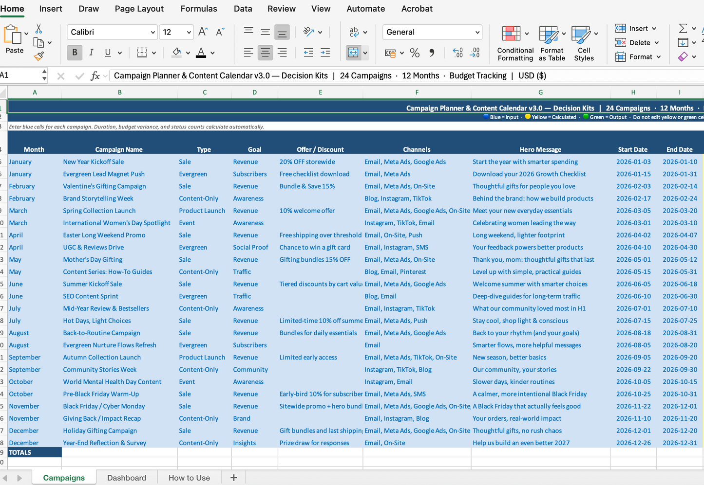 Campaign Planner & Content Calendar