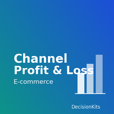 E-commerce channel profit and loss report with bar graph on a gradient blue background